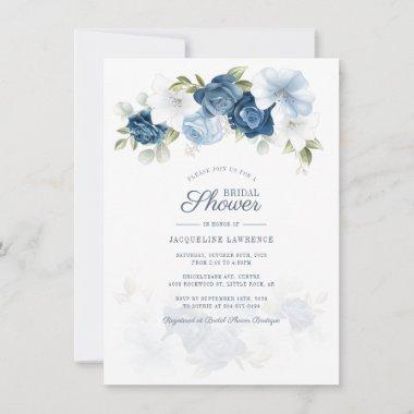 Modern Botanical Dusty Blue Floral Bridal Shower Invitations