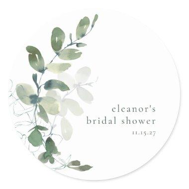 Modern Botanical Eucalyptus Custom Bridal Shower Classic Round Sticker