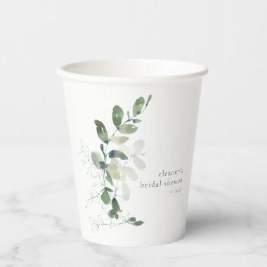 Modern Botanical Eucalyptus Custom Bridal Shower Paper Cups