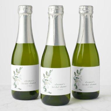 Modern Botanical Eucalyptus Custom Bridal Shower Sparkling Wine Label