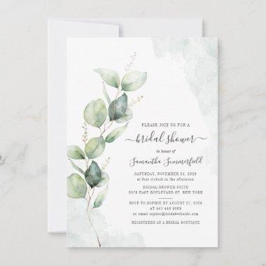 Modern Botanical Eucalyptus Foliage Bridal Shower Invitations