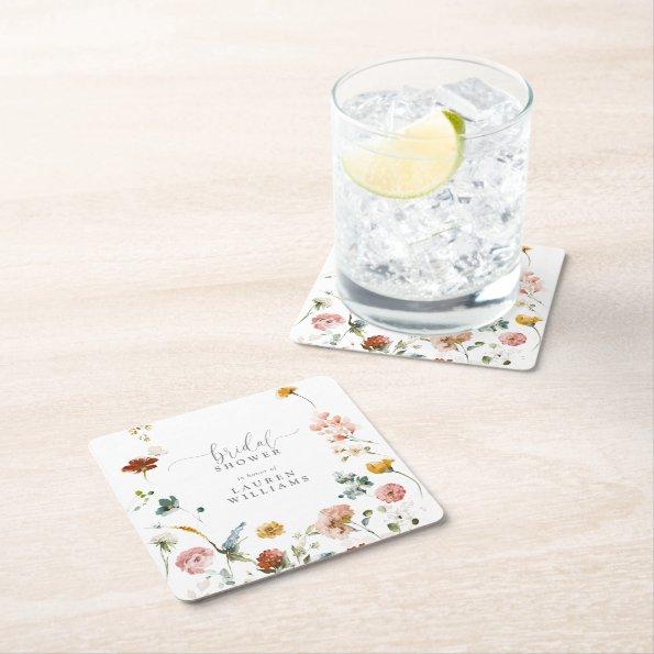 Modern Botanical Garden Flowers  Square Paper Coaster