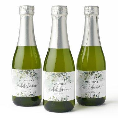 Modern botanical greenery leaf gold  Sparkling Wine Label