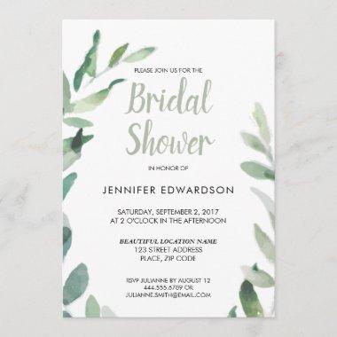 Modern botanical watercolor branch Bridal Shower Invitations