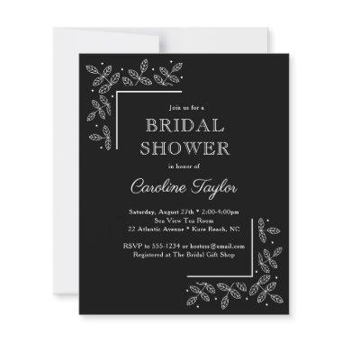 Modern Branches Black Bridal Shower Invitations