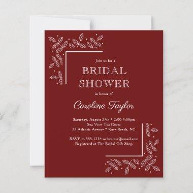 Modern Branches Dark Red Bridal Shower Invitations