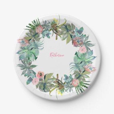 Modern Bridal Shower Cactus Bride Name Paper Plates