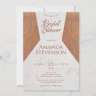 Modern Bridal Shower Copper Marble White Dress Invitations