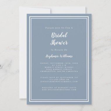 Modern Bridal Shower Elegant Chic Dusty Blue Invitations