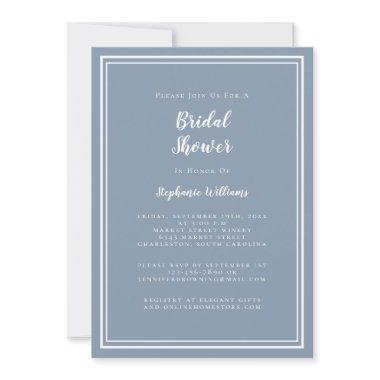 Modern Bridal Shower Elegant Chic Dusty Blue Invitations