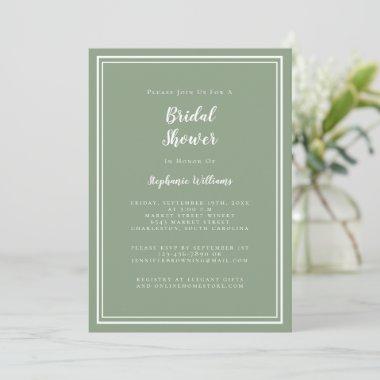 Modern Bridal Shower Elegant Chic Sage Green Invitations