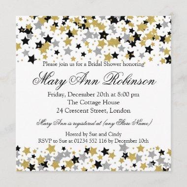 Modern Bridal Shower Gold Glitter Stars Confetti Invitations