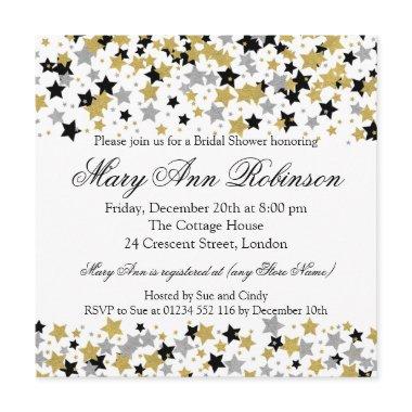 Modern Bridal Shower Gold Glitter Stars Confetti Invitations