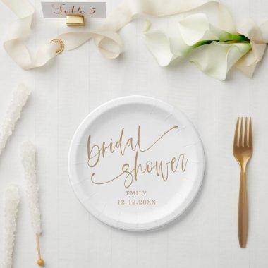 Modern  Gold Script & White Paper Plates