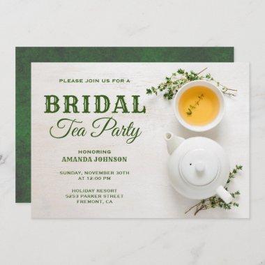 Modern Bridal Shower Green Tea Party Invitations