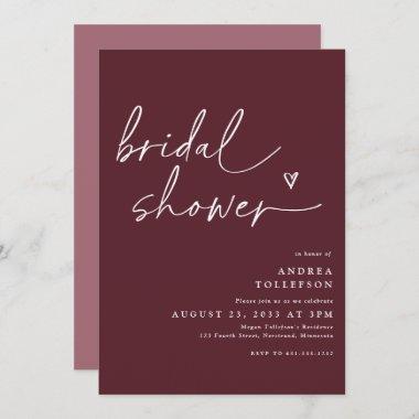 Modern Bridal Shower Invitations in Merlot Wine