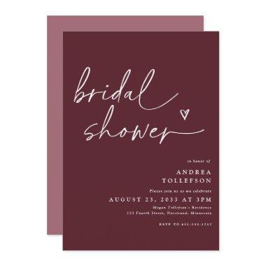 Modern Bridal Shower Invitations in Merlot Wine