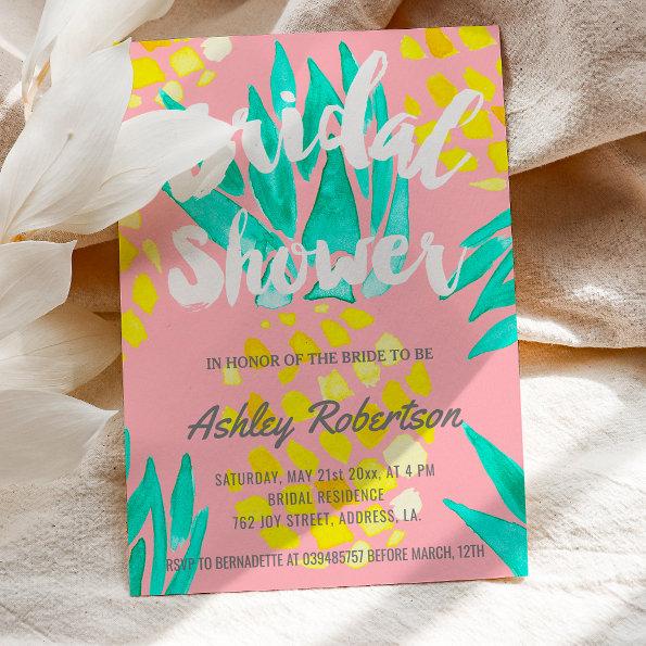 Modern bridal shower spring watercolor pineapples Invitations