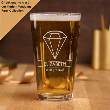 Modern Bride Custom Name with Diamond Pint Glass