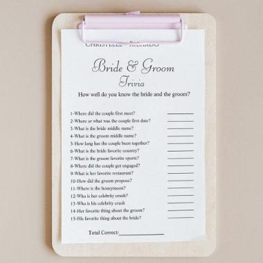 Modern bride & groom trivia  game announcement