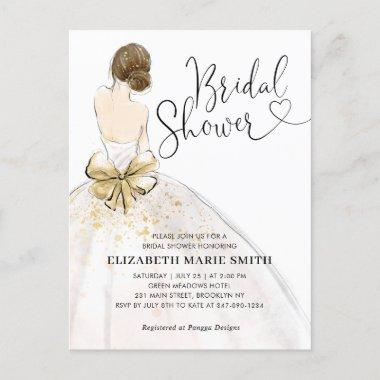 Modern Bride White Gold Wedding Gown Bridal Shower PostInvitations