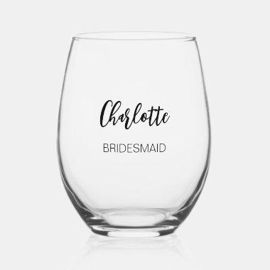 Modern Bridesmaid Simple Stemless Wine Glass