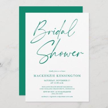 Modern Bright Emerald Green Bridal Shower Invitations