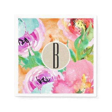 Modern Bright Floral Brown Kraft Bridal Shower Paper Napkins