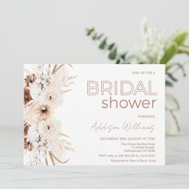 Modern Brown Beige Boho Floral Bridal Shower Invitations