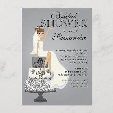 Modern Brunette Bride Bridal Shower Invitations