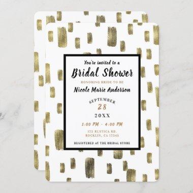 Modern Brush Gold Copper Bronze Bridal Shower Invitations