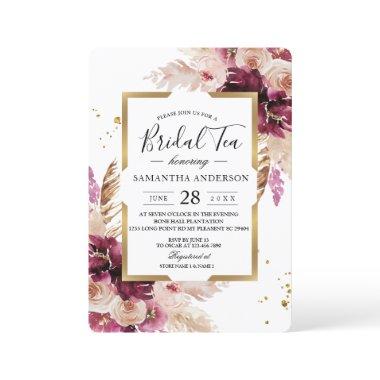 Modern Burgundy Blush Pink Floral & Gold Frame