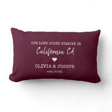 Modern Burgundy Custom Our Love Story Valentine Lumbar Pillow