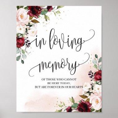 Modern burgundy in loving memory wedding sign