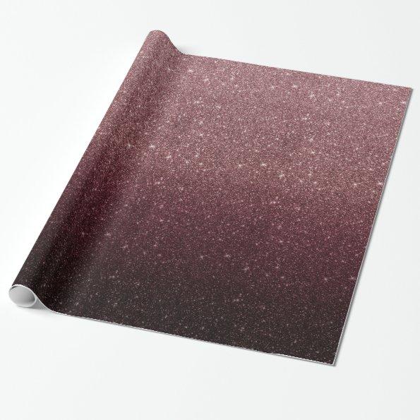 Modern Burgundy Red & Rose Gold Glitter Ombre Wrapping Paper
