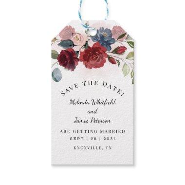 Modern Burgundy Rustic Floral Save The Date Gift Tags