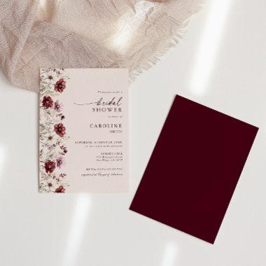 Modern Burgundy Wildflower Bridal Shower Invitations