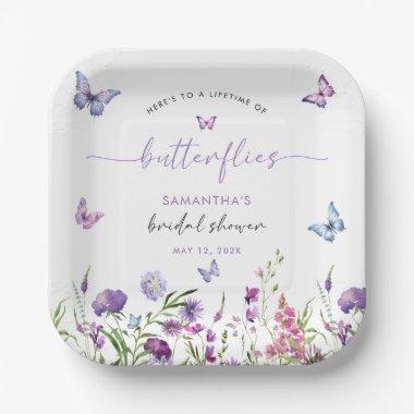 Modern Butterflies Purple Floral  Paper Plates