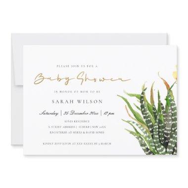 MODERN CACTUS FLORAL GARDEN WATERCOLOR BABY SHOWER Invitations