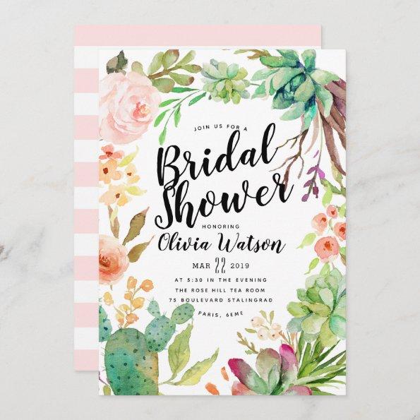 Modern Cactus Succulent Floral Bridal Shower Invitations