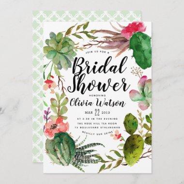 Modern Cactus Succulent Floral Bridal Shower Invitations