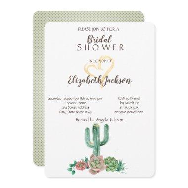 Modern Cactus Succulent Gold Heart