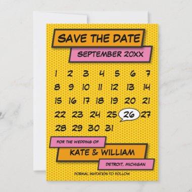 Modern Calendar Fun Comic Book Save The Date