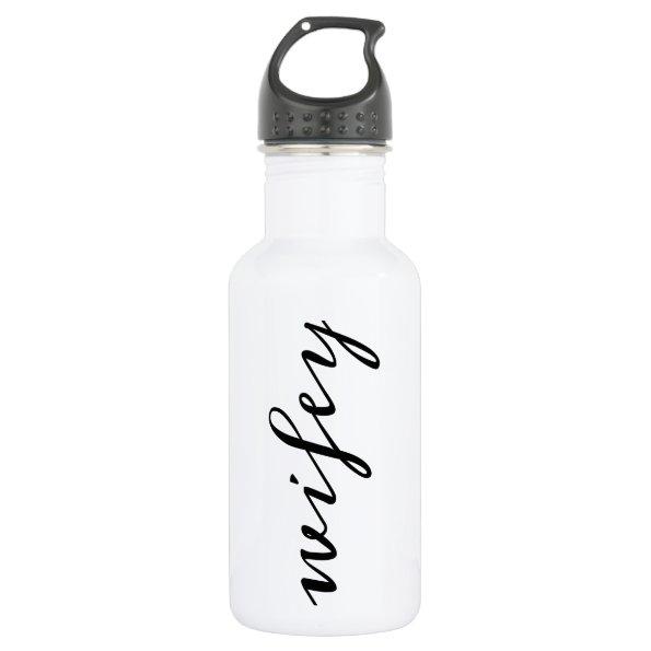 Modern Calligraphy Black Wifey Script Water Bottle