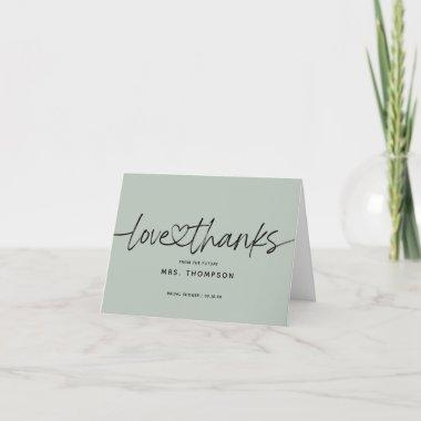 Modern Calligraphy Bridal Shower Dusty Green Thank You Invitations