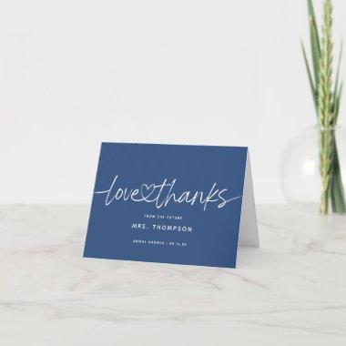 Modern Calligraphy Bridal Shower Navy Blue Thank You Invitations