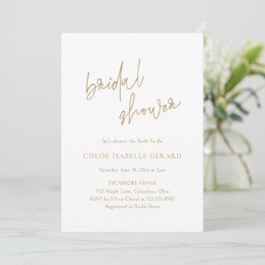 Modern Calligraphy Champange Elegant Bridal Shower Invitations
