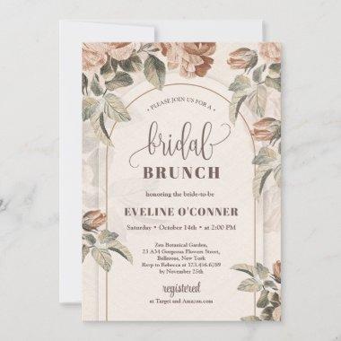 Modern calligraphy copper roses sage arch Invitations