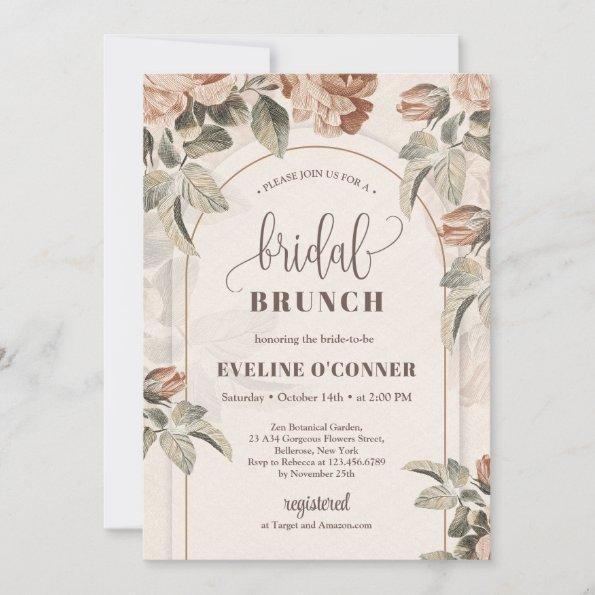 Modern calligraphy copper roses sage arch Invitations