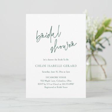 Modern Calligraphy Evergreen Elegant Bridal Shower Invitations